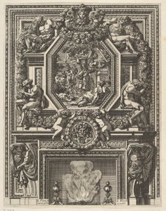 "Grandes Cheminée":n savupiippu, jossa on Bacchanal vaipan päällä. 1644-66. tekijältä Jean le Pautre