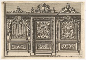 Suunnittelu kahdella eri versiolla varustettuun kuorotauluun: Clôtures de chapelles, 1600-luku. tekijältä Jean le Pautre