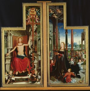 Pyhän Kolminaisuuden kirkastamisen polyyptyykki, paneelit, jotka kuvaavat Kristusta ja Neitsyttä, 1509-1515 tekijältä Jean the Elder Bellegambe