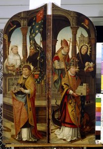 Saint Trond ja Saint Guillaume. Triptyykin kiinteät paneelit (Saint Trudo ja Saint Guillaume. Triptyykin kaksi sivupaneelia). Jean (Jehan) Bellegamben (Belgamb, Belgand) maalaus (1470-1534), öljy kankaalle tekijältä Jean the Elder Bellegambe