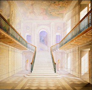Suunnittelu portaikkoon Painted Hallissa, Chatsworth (akvarelli paperille)