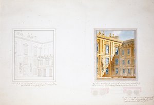 Suunnittelu Inner Courtille, Chatsworth (akvarelli paperille)