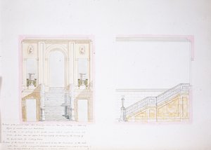 Suunnittelu Painted Halliin, Chatsworth (akvarelli paperille)