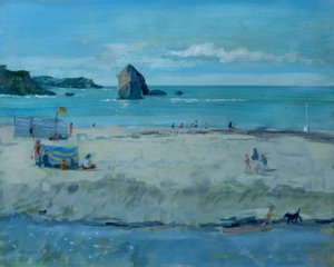 Thurlestone Rock , Devon . öljy kankaalle , 2016 tekijältä Jennifer Wright