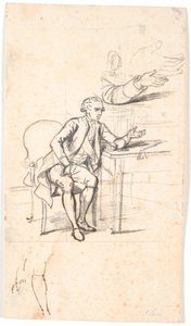 Tutkimus Holmskioldin perheen muotokuvaa varten vuodelta 1787: salainen neuvosto. Theodor Holmskiold istuu pöydässä tekijältä Jens Juel