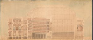 Kuninkaallinen Teatteri 1874. Pitkittäisleikkaus tekijältä Jens Vilhelm Dahlerup