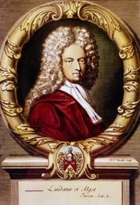 Daniel Defoen muotokuva (värinen lito) tekijältä Jeremiah (after) Taverner