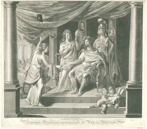 Allegoria kansalliskokouksesta, 1796 Symbolinen taidevedos Alankomaiden kansaa edustavassa kansalliskokouksessa (otsikko esineessä) tekijältä Jeremias Snoek