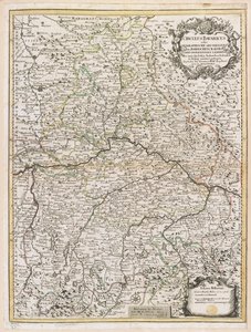 Baijerin kartta, n. 1695 (värillinen kaiverrus) tekijältä Jeremias Wolff