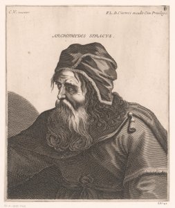 Archimedesin muotokuva Archimedes Syracuse. (otsikko esineessä) Filosofien ja kuninkaiden rintakuvat (sarjan nimi) tekijältä Jerôme David (attributed to)