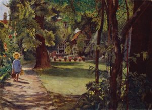 Kelmscott House, The Garden, katsot joesta (väri litho)