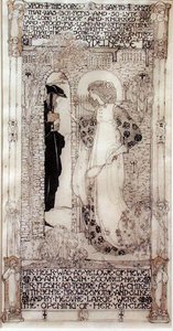 Idleness, Chaucerin teoksesta The Romaunt of the Rose (n. 1342-1400) (muste ja kultamaali perunakalvolle)