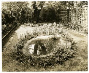 Garden of Mrs W H Wells 265 W 11th, Greenwich Village, New York, USA, n. 1936-37 (gelatiinihopea valokuva) tekijältä Jessie Tarbox Beals