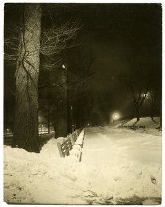 The Mall at night, Boston, Mass, USA, n. 1902-1910 (gelatiinihopeakuva) tekijältä Jessie Tarbox Beals