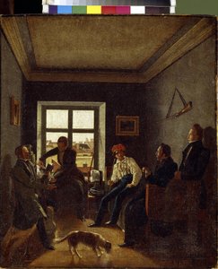Kello seitsemän illalla (kirjallinen ilta). Evgraf Fjodorovitš Krendovskin maalaus (1810-1853 jälkeen), öljy kankaalle, noin 1820. Venäläinen taide tekijältä Jevgraf Fiodorovitch Krendovsky