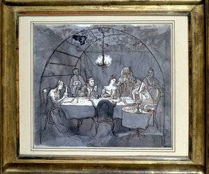 Moses Ulmannin perheen Fête des Cabanes ravintola Kasherissa. Piirustus paperille, kynäpesu 1831 35,5 x 31,3 cm. (JM 189) Jewish Museum Basel, Sveitsi. tekijältä Jewish School