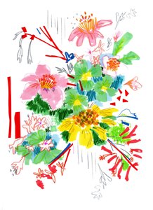 Floral Sketch 2, 2014 (kynä ja muste, kollaasi paperille)