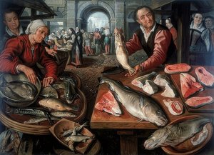Fischmarkt. 1599 tekijältä Joachim Beuckelaer