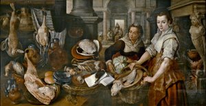Espanjaksi:  Maria: Cristo en casa de Marta y María Kristus Martan ja Marian luona. tekijältä Joachim Beuckelaer