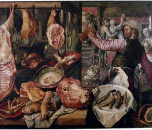 Lihakauppa. (Lihakauppa). Tietty tekijältä Joachim Beuckelaer or Bueckelaer