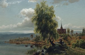Kirkko vuonolla (öljy kankaalle)