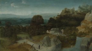 Maisema Pyhän Antonius Abbotin kiusauksella tekijältä Joachim Patinir (workshop of)