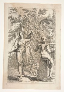 Atalanta ja faun, Ancient Sculptures Admired -sarjasta tekijältä Joachim von Sandrart
