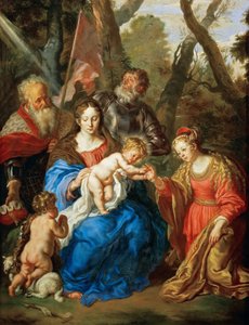 Barokki: Pyhän Katariinan mystinen avioliitto Pyhän Leopoldin ja Saint Guillaumen kanssa - Pyhän Katariinan mystinen avioliitto pyhien Leopoldin ja Williamin kanssa, kirjoittanut Sandrart, Joachim, von (1606-1688)