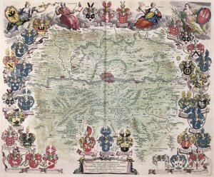 Frankfurtin ja ympäröivän alueen kartta, "Nova Hanc Territori Francofurtensis Tabulum", 1649