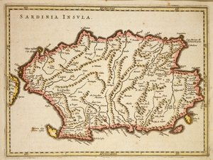 Sardinian alueen kartta, kirjoittanut Joan Blaeu tekijältä Joan Blaeu