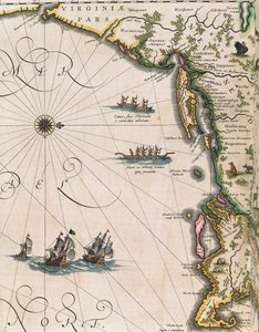 Virginian rannikon kartta, Theatrum Orbis Terrarum, kirjoittanut Joan Blaeu