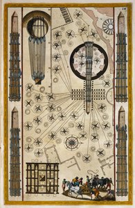 Vinssit liikkuvaan obeliskiin, kaiverrus Joan Baleun (1596-1673) Theater of the City and Wonders of Italyn teoksesta