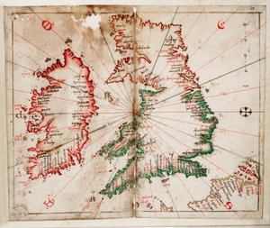 Iso-Britannia ja Irlanti, noin 1550 (pergamentti).