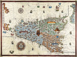 Sisilian saari. (Sisilia) Joan Martinesin (1556-1591) navigointikartta
