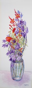 Agapanthus campanulatus ja Crocosmia, 2015, akvarelli käsintehdylle paperille tekijältä Joan Thewsey