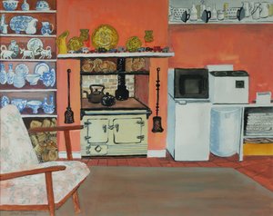 Mökin keittiö, Red Cottage Studios, Suffolk ja Rayburn, 2000, guassi tekijältä Joan Thewsey