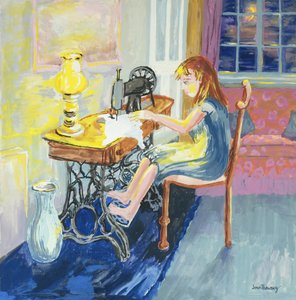 Tyttöompelu, 2000, öljy kankaalle tekijältä Joan Thewsey