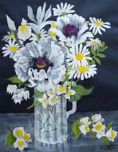 Valkoiset unikot, Marguerites ja Philadelphus, (guassi) tekijältä Joan Thewsey