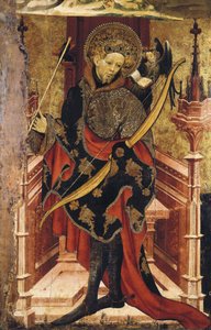 São Sebastião e Crucificação. c.1417-25 (têmpera sobre madeira) finlandês tekijältä Joan or Juan Mates