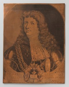 Kuparikaiverruslevy Cornelis Speelmanin muotokuvalla (rintakappale) 1640-1684, Hollannin Itä-Intian kenraalikuvernööri 1681-1684 tekijältä Joannes de Jongh