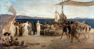 Marseillen perustaminen vuonna 600 eKr. - Protisin ja Gyptisin häät (öljy kankaalle) tekijältä Joanny Rave
