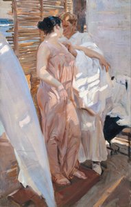 Vaaleanpunainen kaapu. Kylvyn jälkeen tekijältä Joaquín Sorolla