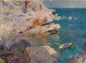 Jávea kiviä valkoisella veneellä. 1905 tekijältä Joaquín Sorolla