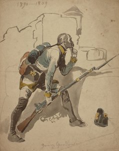 Sotamies jalkaväki (mahdollisesti 27. rykmentti, Hessen Cassell), 1790-1809 (vesiväri)
