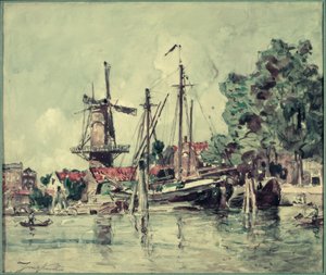 Hollannissa veneet tehtaan lähellä tekijältä Johan Barthold Jongkind