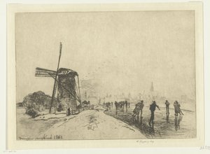 Näkymä Maassluisiin Vue de la ville de Maaslins (Hollanti) (otsikko esineessä) tekijältä Johan Barthold Jongkind