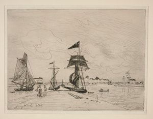 Puinen laituri Honfleurin satamassa tekijältä Johan Barthold Jongkind