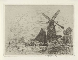 Tuulimyllyt lähellä Rotterdamia tekijältä Johan Barthold Jongkind