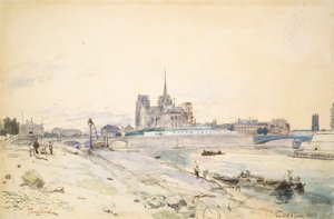 Pariisin Notre Dame Quai de la Tournellesta katsottuna tekijältä Johan Barthold Jongkind
