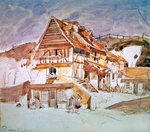 Vanhat talot Dieppessä, Normandiassa, Ranskassa, 1851 (kynä, muste ja wc paperilla) tekijältä Johan Barthold Jongkind